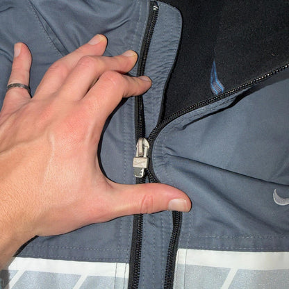 Nike VTG Jacket L Grey Nylon Softshell Fleece Coat 3M Y2K 2000s Waist Elastic
