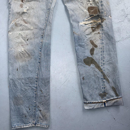 Levis 501 Vintage 80s Redline Selvedge USA XX Jeans Thrashed 32x36 Act 30x32