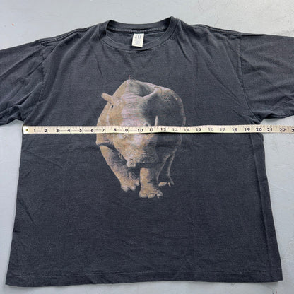 VTG 90s GAP Rhino Rhinoceros Animal Photo Graphic T Shirt Black Faded Boxy Fit