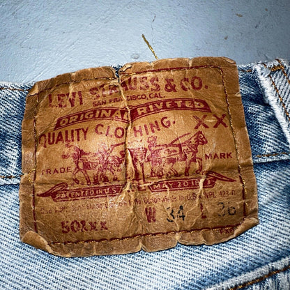 Levis 501 Vintage 90s USA XX Straight Leg Jeans Blue Light Wash 34x36 Act 31x32