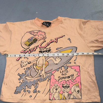 Surf Cat Crop 80s VTG T Shirt Kicks USA 1980s Graphic Cats Cartoon Cool Beach