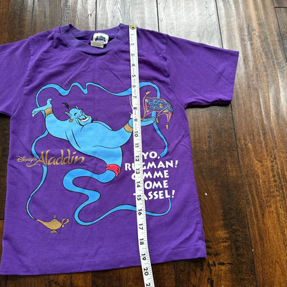 Aladdin Genie Purple AOP Vintage T Shirt 90s Single Stitch Kids Medium Disney