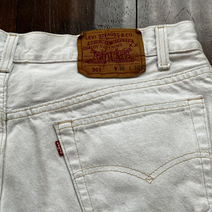 VTG USA Levis 501 Button Fly 90s Tag Jeans 80s 36x30 Act 32x29 Grey Faded White