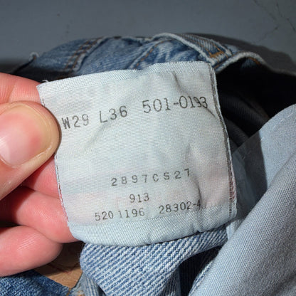 Levis 501 Vintage 90s USA XX Straight Leg Jeans Blue Light Wash 29x36 Act 27x28