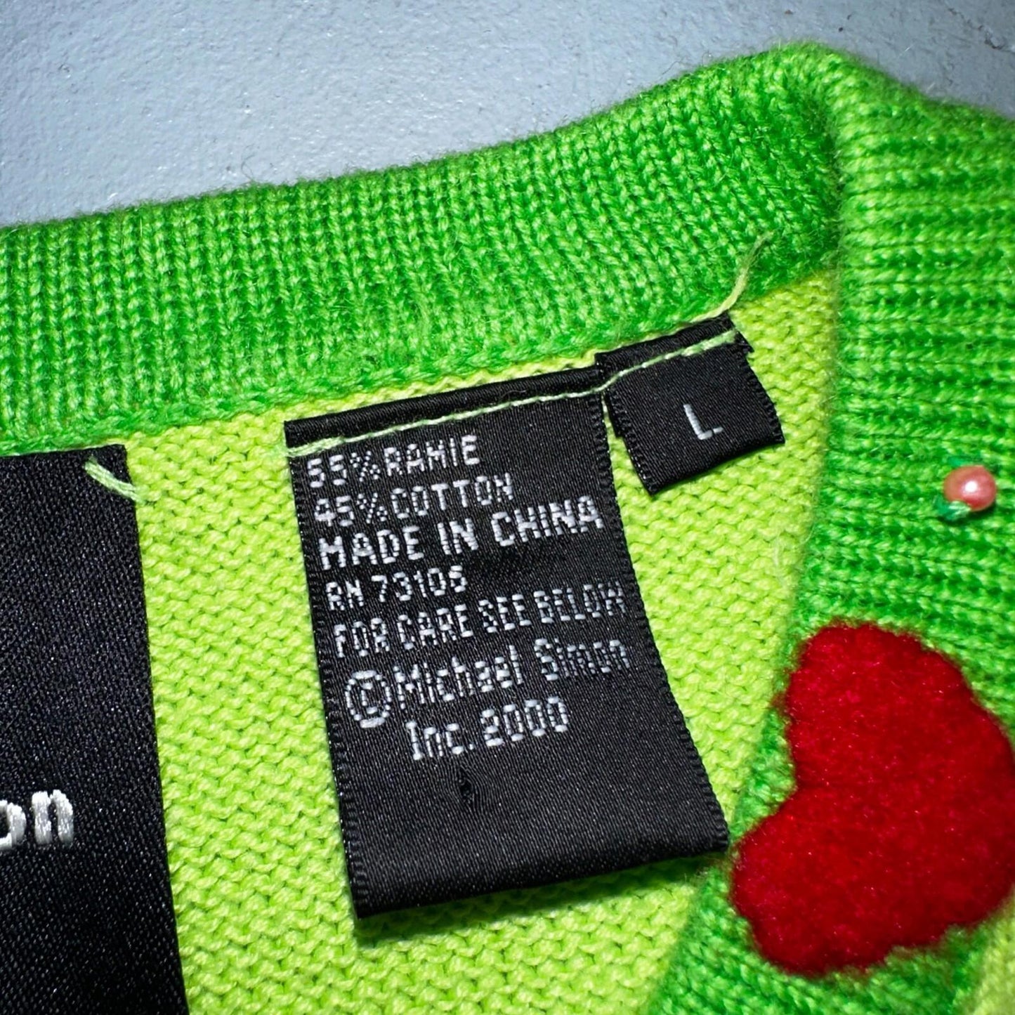 Michael Simon VTG 2000 Dragonfly Hearts Cardigan Sweater Green Valentines Day