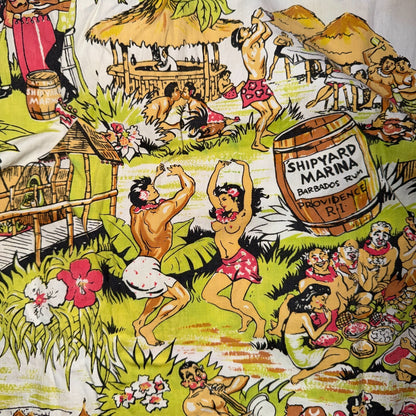 VTG 50s Hawaiian Aloha Shirt Dance Rockabilly Novelty Print Pinup Pin Up Girls