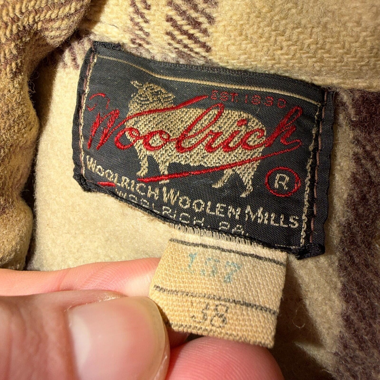 VTG 40s 50s Woolrich Jacket Size 38 Brown Ivory Mackinaw Hunter Plaid Wool RARE