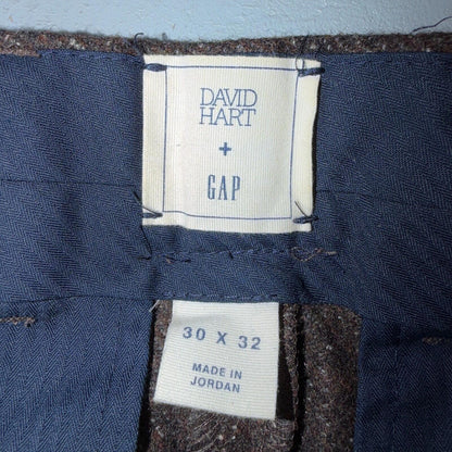 David Hart x GAP Brown Specked M Tweed Sport Coat Wool Silk Suit Pants 2PC 30x32