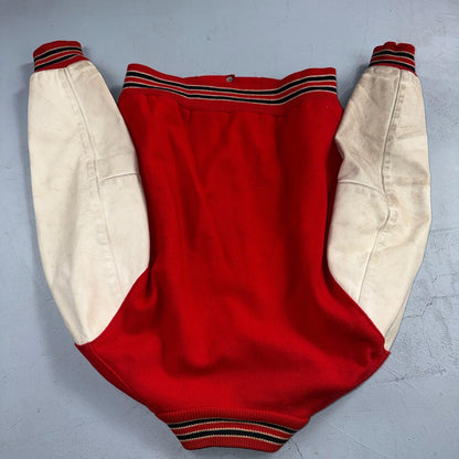 VTG 70s Nelson Varsity Jacket Letterman USA Made Leather Collegiate 44 Red Phil