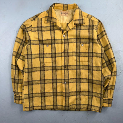 Penneys VTG Towncraft Flannel Shirt Mens M Loop Collar Plaid 50s Rockabilly Wool