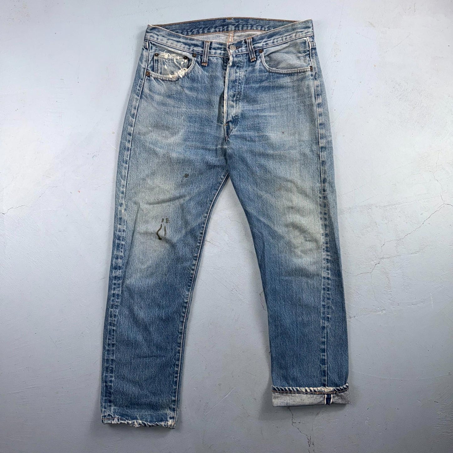Levis 501 Vintage 70s SS Redline Selvedge USA XX Jeans Light Wash Act 31x28 Used
