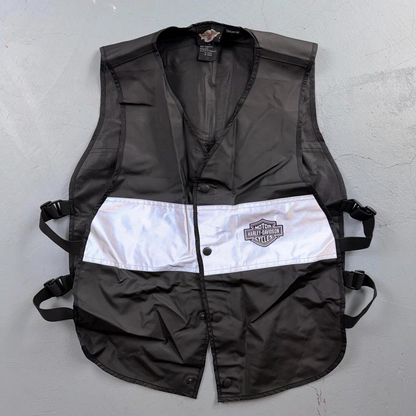 Harley Davidson Men's Black Nylon Hydration Adjustable Vest Jacket 3M Safety