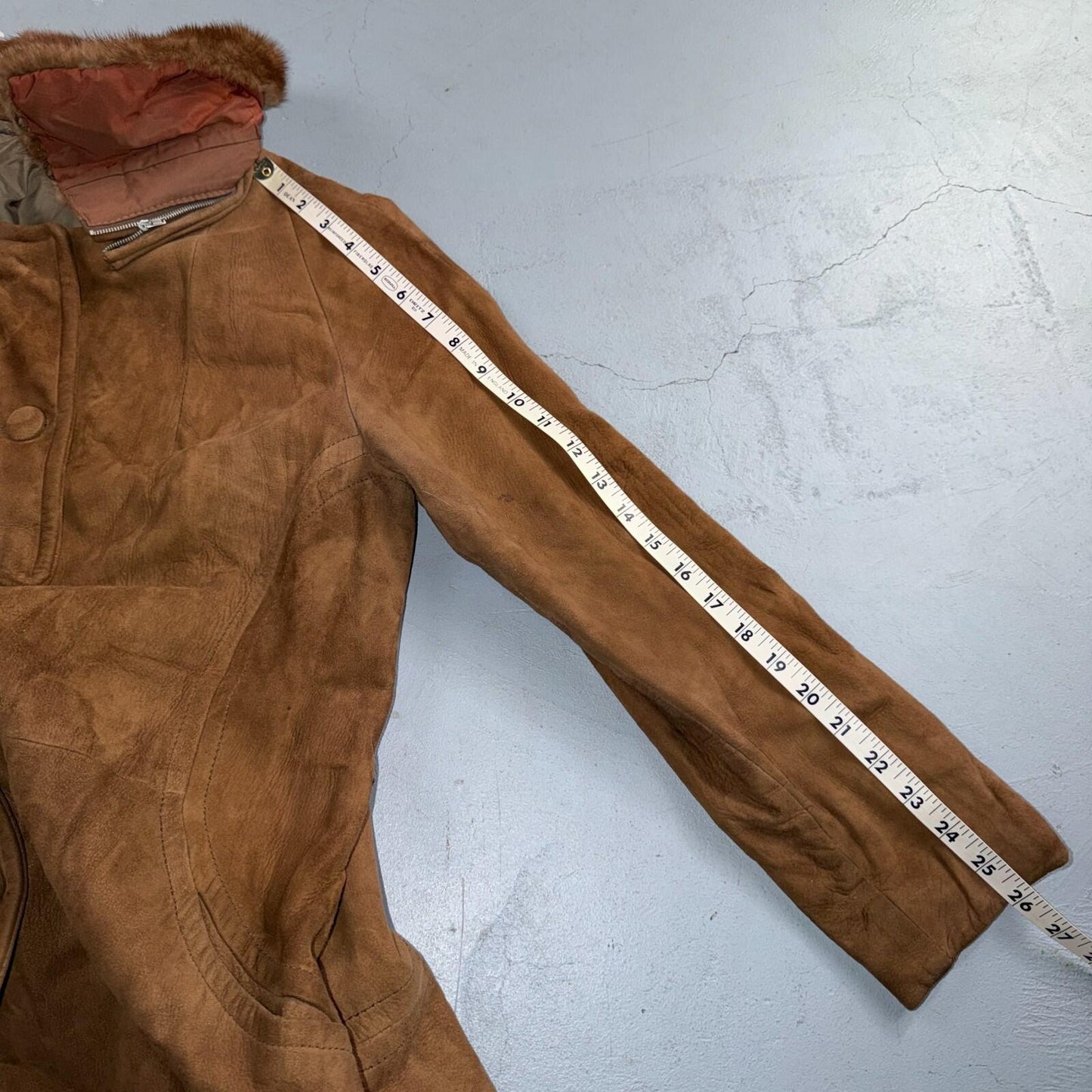 VTG 50s 60s Genuine Suede Leather Fur Collar Womens Penny Lane Coat Rockabilly