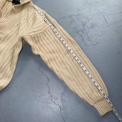 VTG Abercrombie & Fitch Heavy Wool Shawl Sweater Oatmeal Beige Fisherman 70s