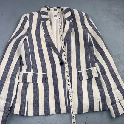 Gap Blazer Jacket Women's 4 Blue White Striped Linen Button Coastal Preppy