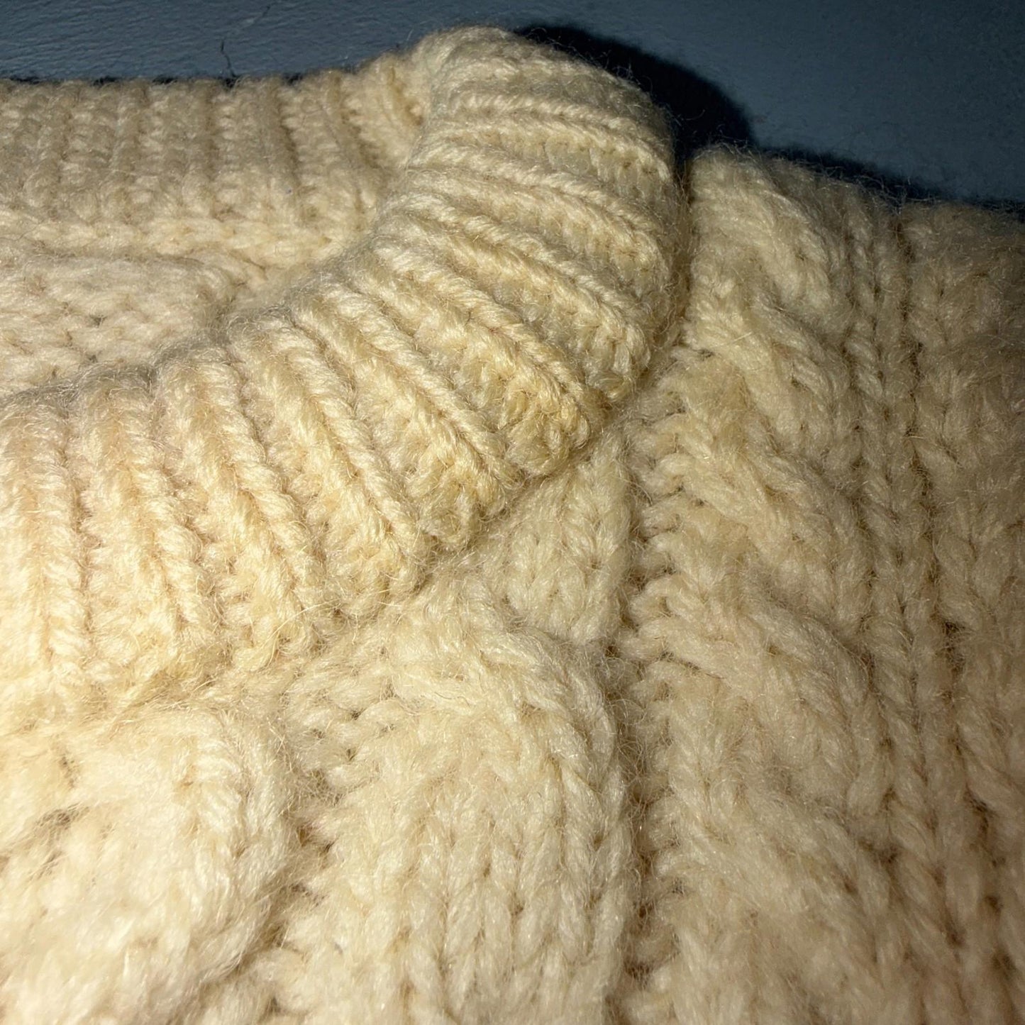 L.L. Bean L Men's Vintage Cable Knit Fisherman Sweater Sz Large Ivory/Cream