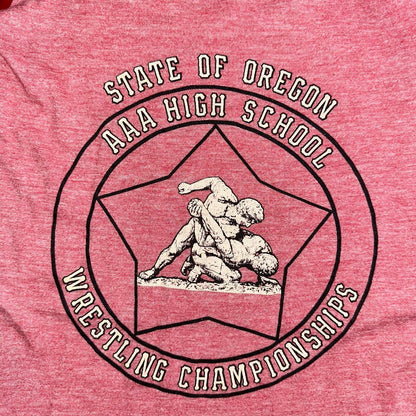 Oregon Champion Wrestling Red VTG T Shirt Raglan Single Stitch High School 80s