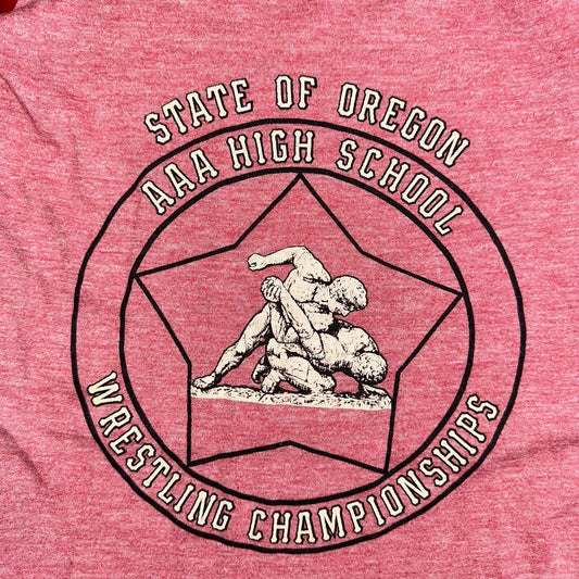 Oregon Champion Wrestling Red VTG T Shirt Raglan Single Stitch High School 80s