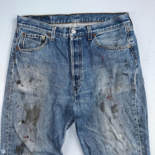 Levis 501 Vintage 90s Poland Straight Leg Jeans Blue Med Wash 34x34 Act 32x33