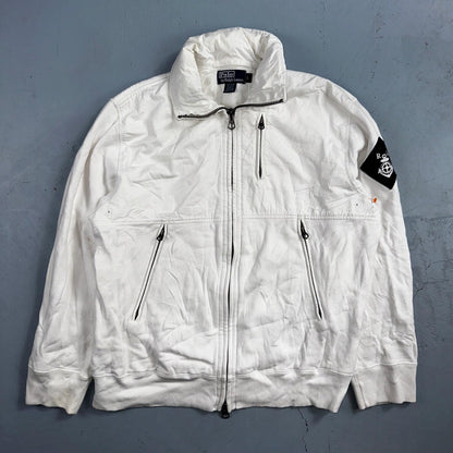 Polo Ralph Lauren VTG 90s Men's L White Blue RL Logo Jacket Coat Yacht Hooded