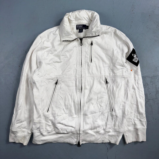 Polo Ralph Lauren VTG 90s Men's L White Blue RL Logo Jacket Coat Yacht Hooded