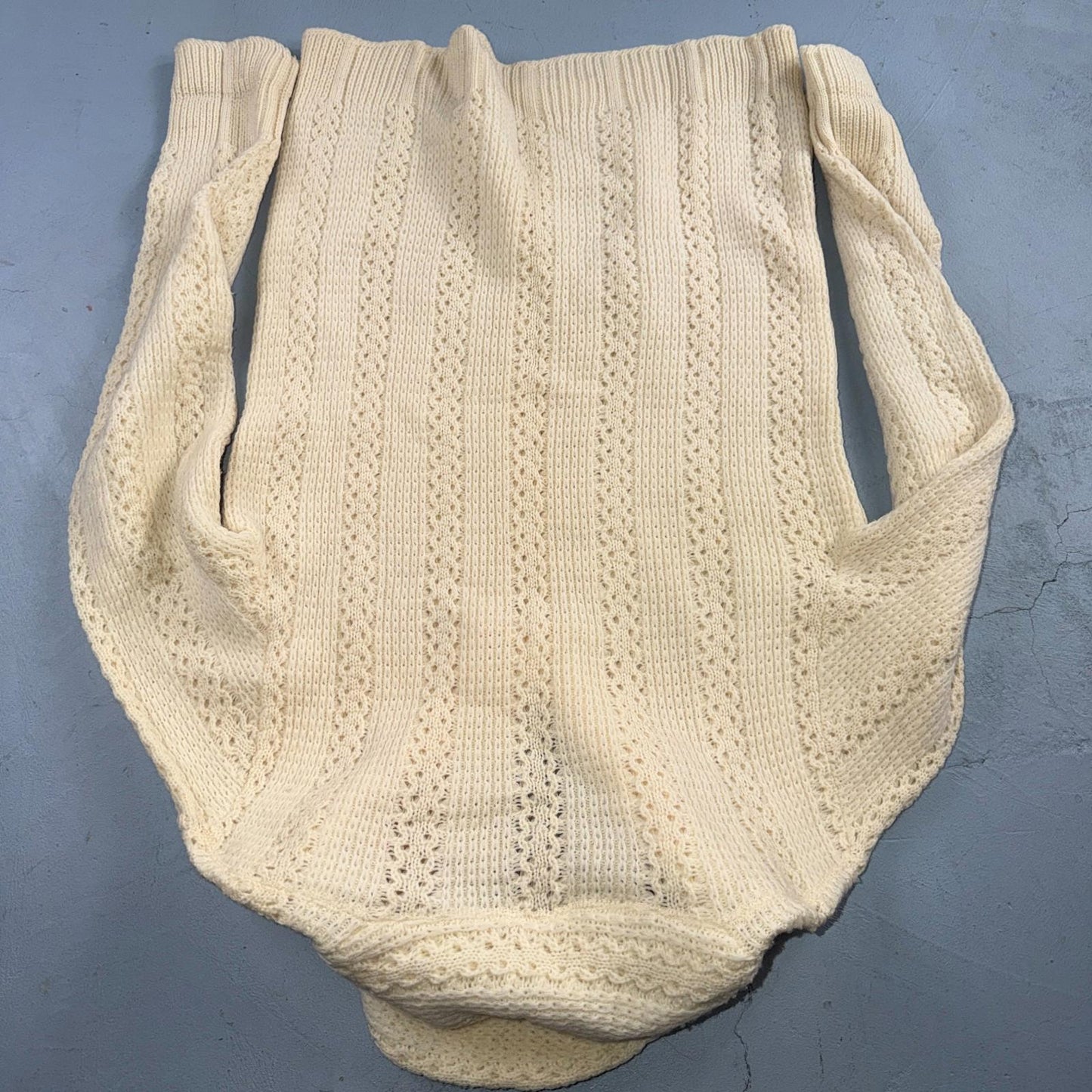 Penneys 1950s Wool Sweater Cream Shawl Collar Heritage Fisherman Knit Rockabilly