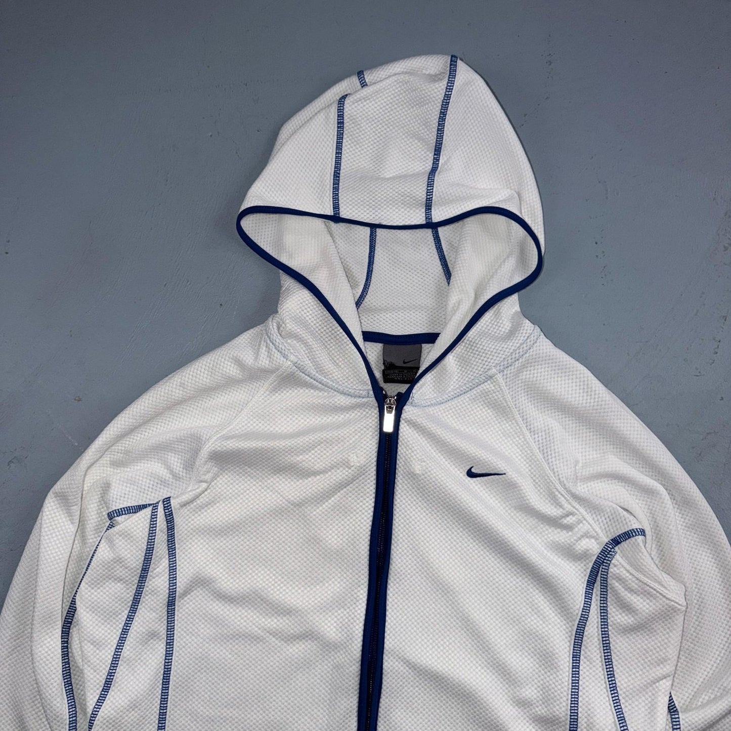 Nike VTG Hoodie Jacket Women’s White Blue Size Medium Full Zip Hooded Logo