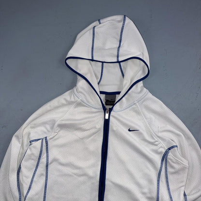 Nike VTG Hoodie Jacket Women’s White Blue Size Medium Full Zip Hooded Logo