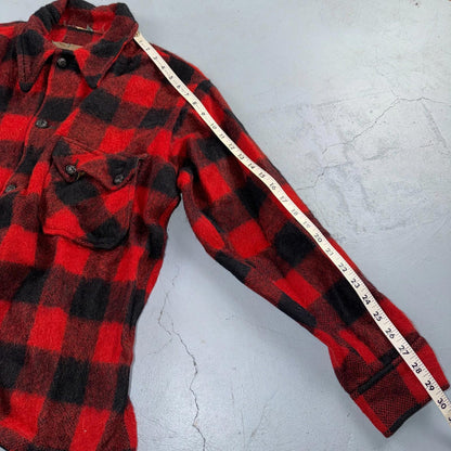 VTG 1950s Wool Buffalo Plaid Mackinaw Heavy Jacket Button Up Mohair Rockabilly