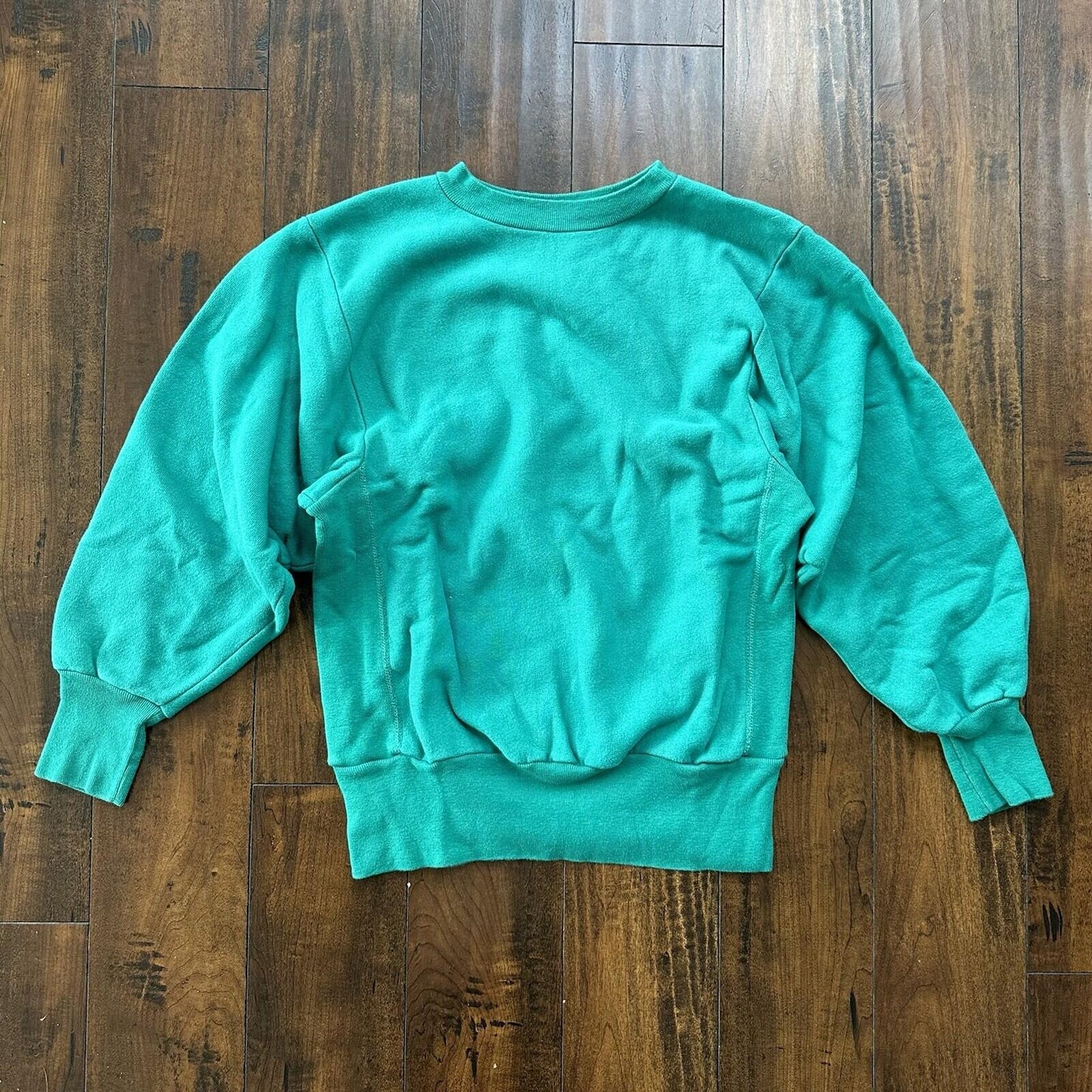 Vintage Champion 90s USA Teal Reverse Weave Sweatshirt Blank 70s Gusset Jumper