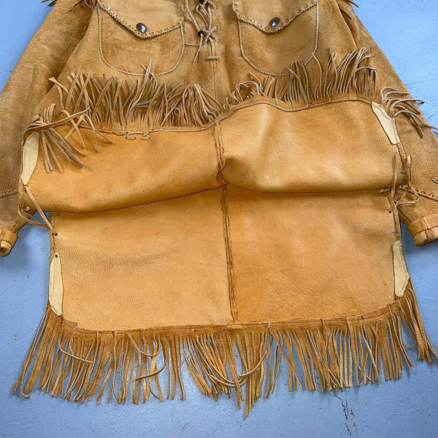 VTG Buckskin Montana Jacket Leather Fringe Western Leather Cowboy Suede 70s