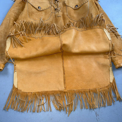 VTG Buckskin Montana Jacket Leather Fringe Western Leather Cowboy Suede 70s