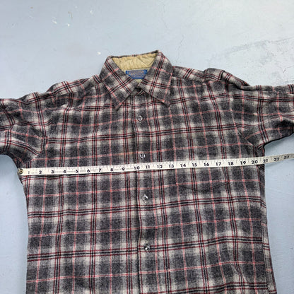 VTG 70s Pendleton Wool Flannel Shirt Jacket Gray Red Plaid USA Made M Rockabilly