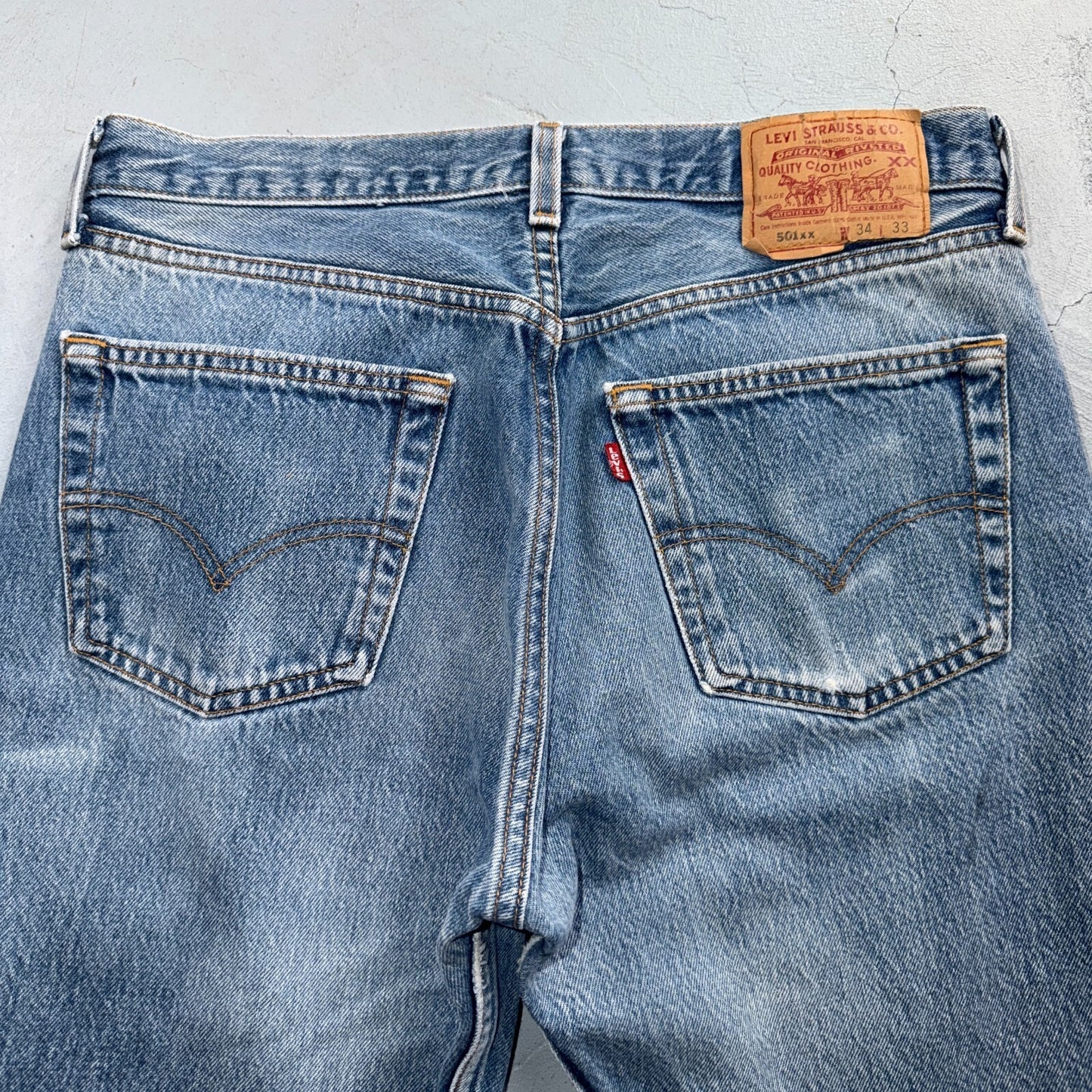 Levis 501 Vintage 90s USA XX Straight Leg Jeans Blue Light Wash 34x33 Act 31x29