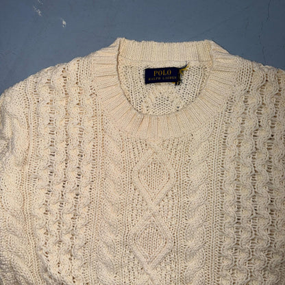 Polo Ralph Lauren Cable Knit Crew Neck Cotton Sweater Women’s XS Cream