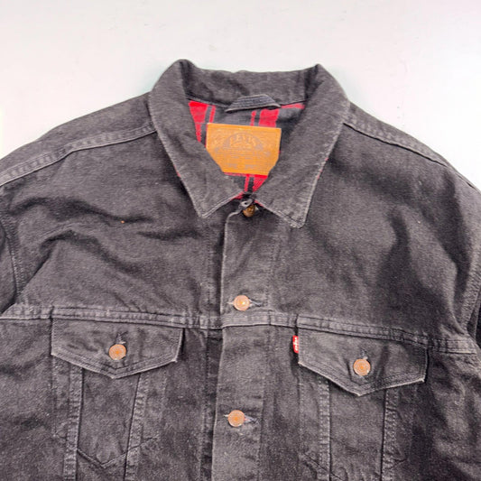 Levis Vintage Black Type 3 Denim Jacket 70427 XL Flannel Lined 1990s Rare Model