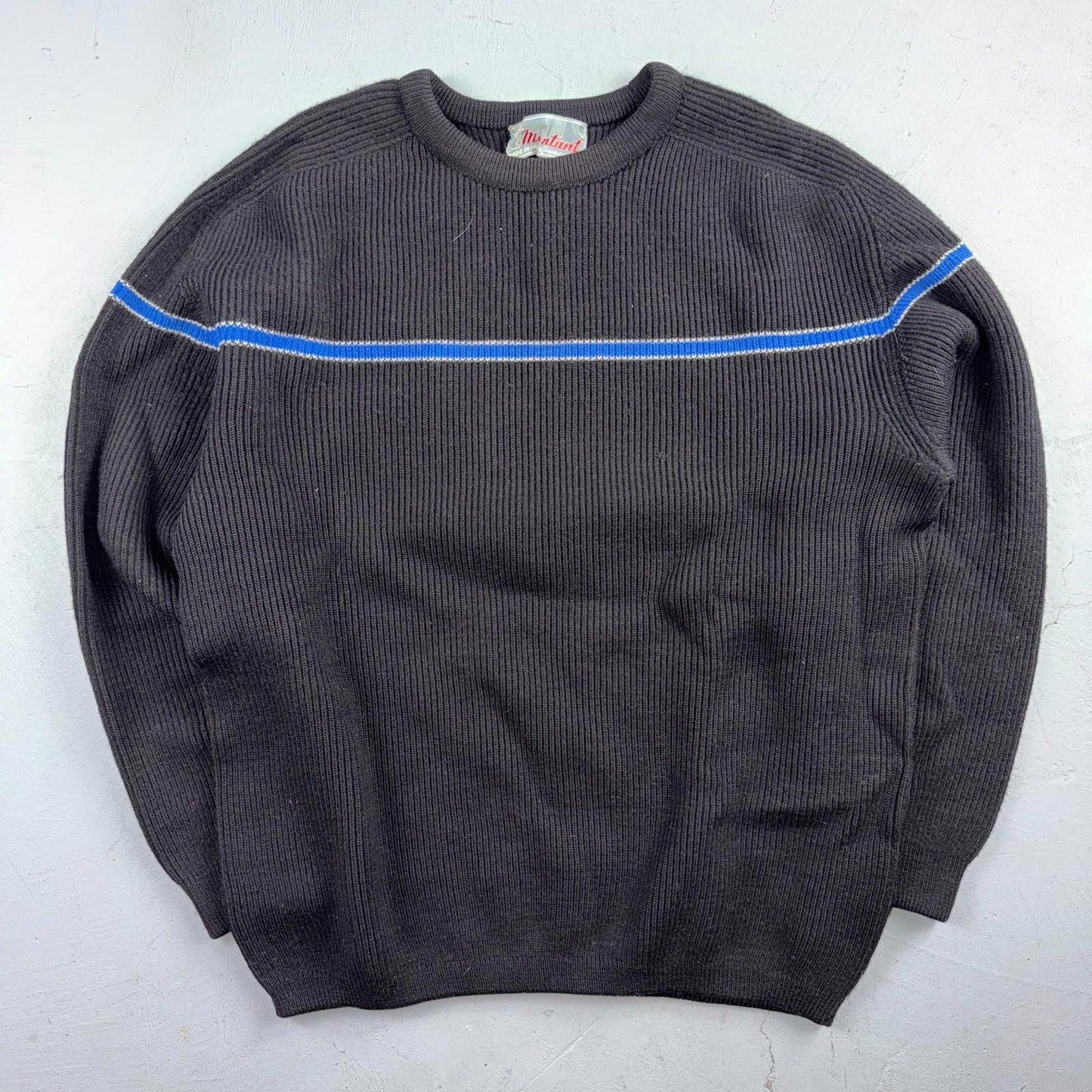 Montant Pull Wool Ski Sweater VTG 60s Blue Stripe Made in France Mens Rockabilly