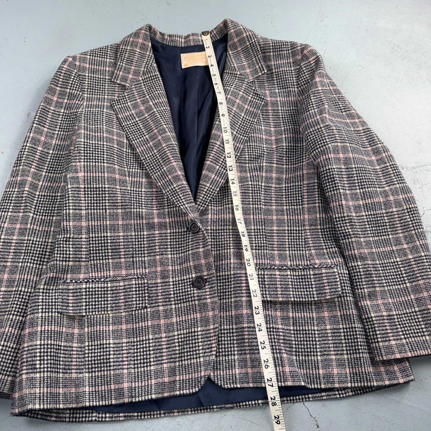 Pendleton 100% Virgin Wool Blazer Womens 16 Gray Plaid One Button Pockets