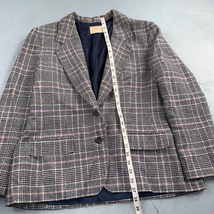 Pendleton 100% Virgin Wool Blazer Womens 16 Gray Plaid One Button Pockets