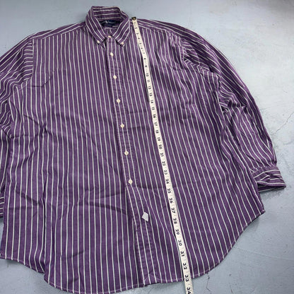 Polo Ralph Lauren VTG Shirt Mens Small Purple Poplin Cotton Striped Preppy