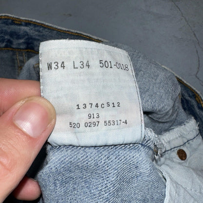 Levis 501 Vintage 90s USA XX Straight Leg Jeans 34x34 Light Wash Act 31x32