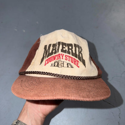 Maverick Country Store Corduroy VTG Hat Baseball Cap Snapback Brown Western Drin