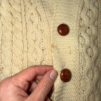 Bemidji VTG Woolen Mills Cream Cable Knit Cardigan Sweater Fisherman Boho 1970s