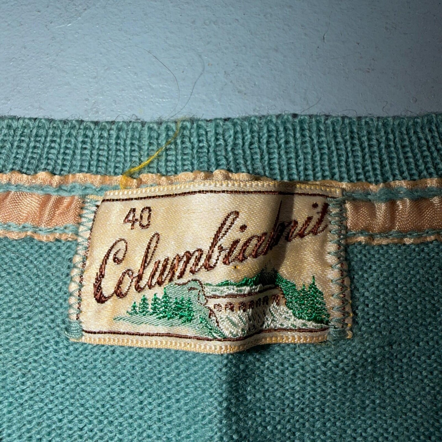 VTG 1940s 1950s Wool Pullover Sweater Rockabilly Mens V Neck Blue Columbia Knit