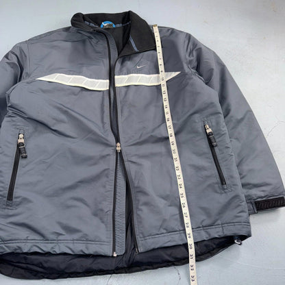 Nike VTG Jacket L Grey Nylon Softshell Fleece Coat 3M Y2K 2000s Waist Elastic