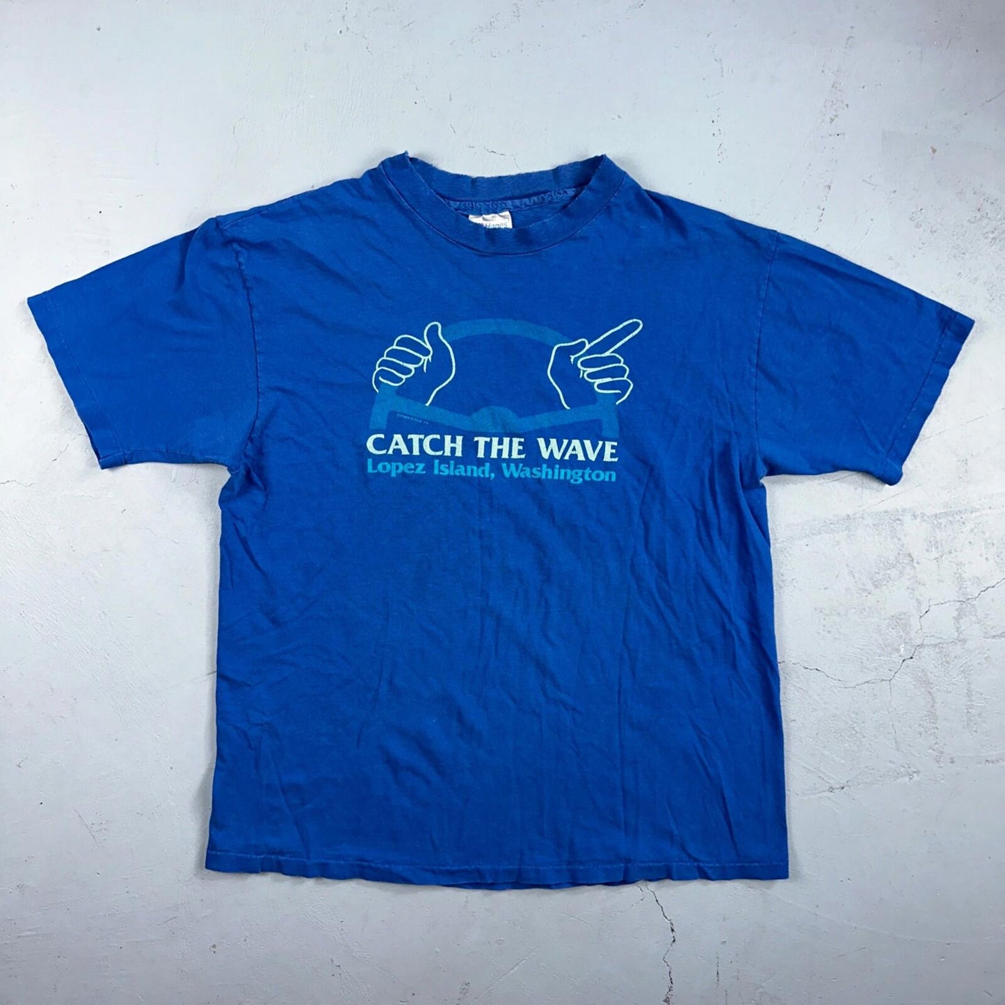 Lopez Island Washington Hanes Beefy XL VTG T Shirt Blue Catch The Wave Driving
