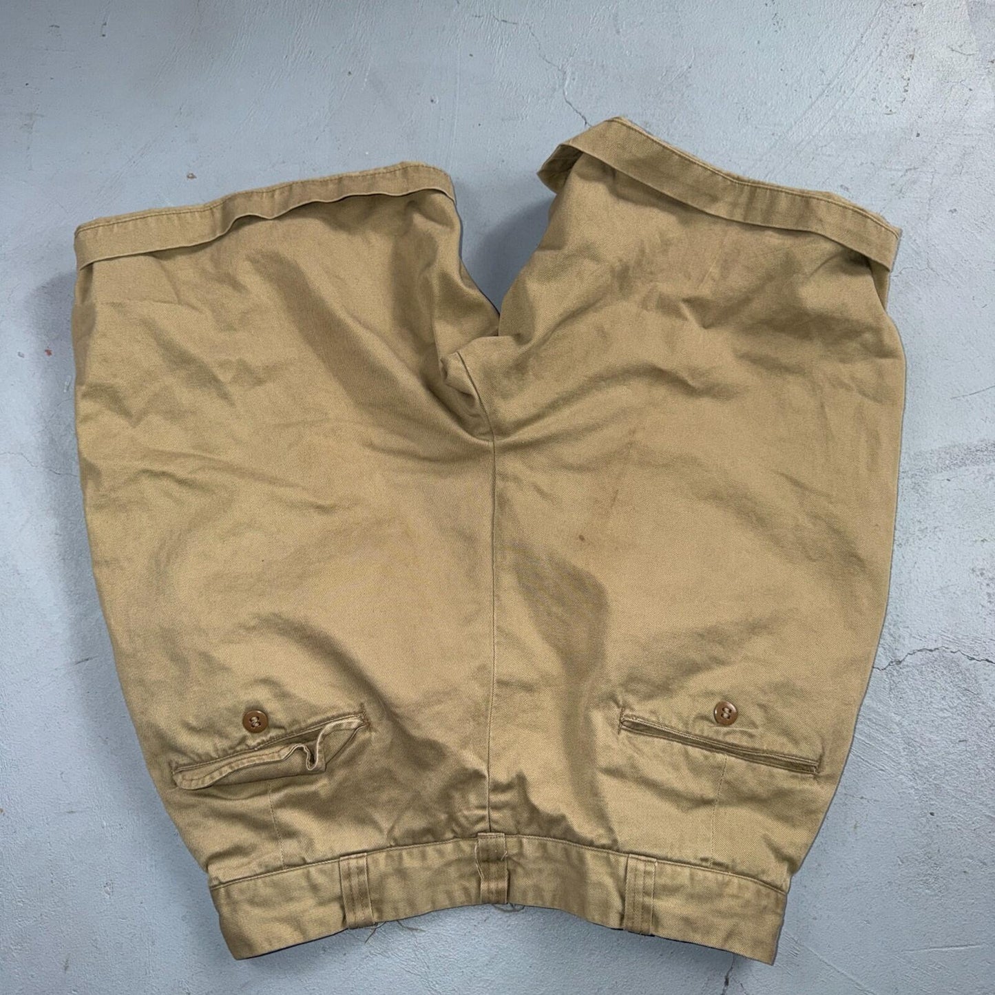 WWII era US Army Shorts Athletic Khaki Chino Pleated Missing Button Rare