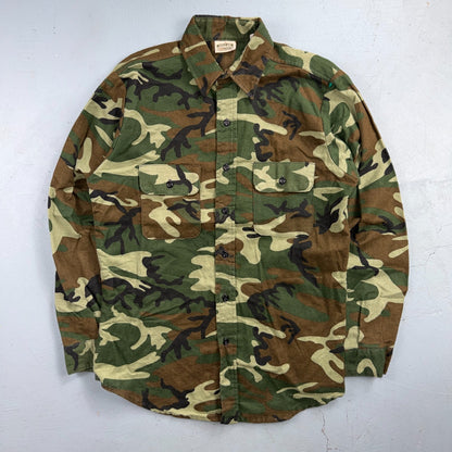 VTG 90s Five Brother Camo Flannel Shirt Cotton Poly Made USA Men's Medium