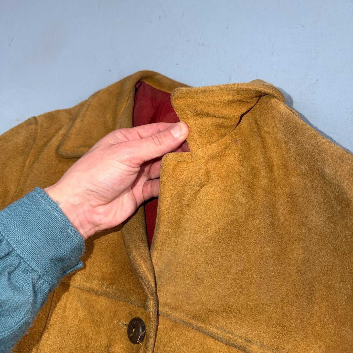 1940s 1950s VTG Brown Suede Jacket Leather Distressed Rockabilly Ricky Chore