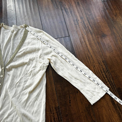 Vintage 1970s Women's White Gold Cardigan Sweater Cute Accent Button Up 70s